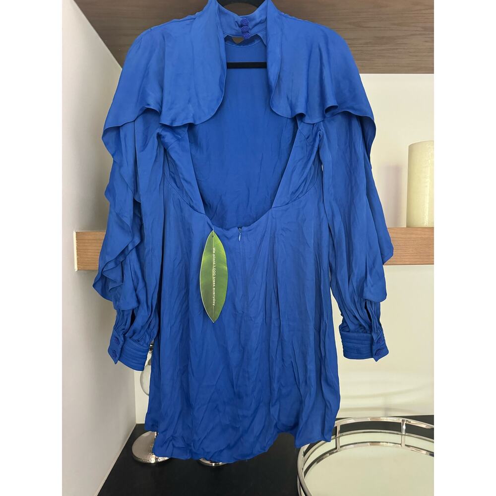 Farm Rio Bright Blue Backless Ruffled Sleeve Mini Dress - Picture 5 of 8